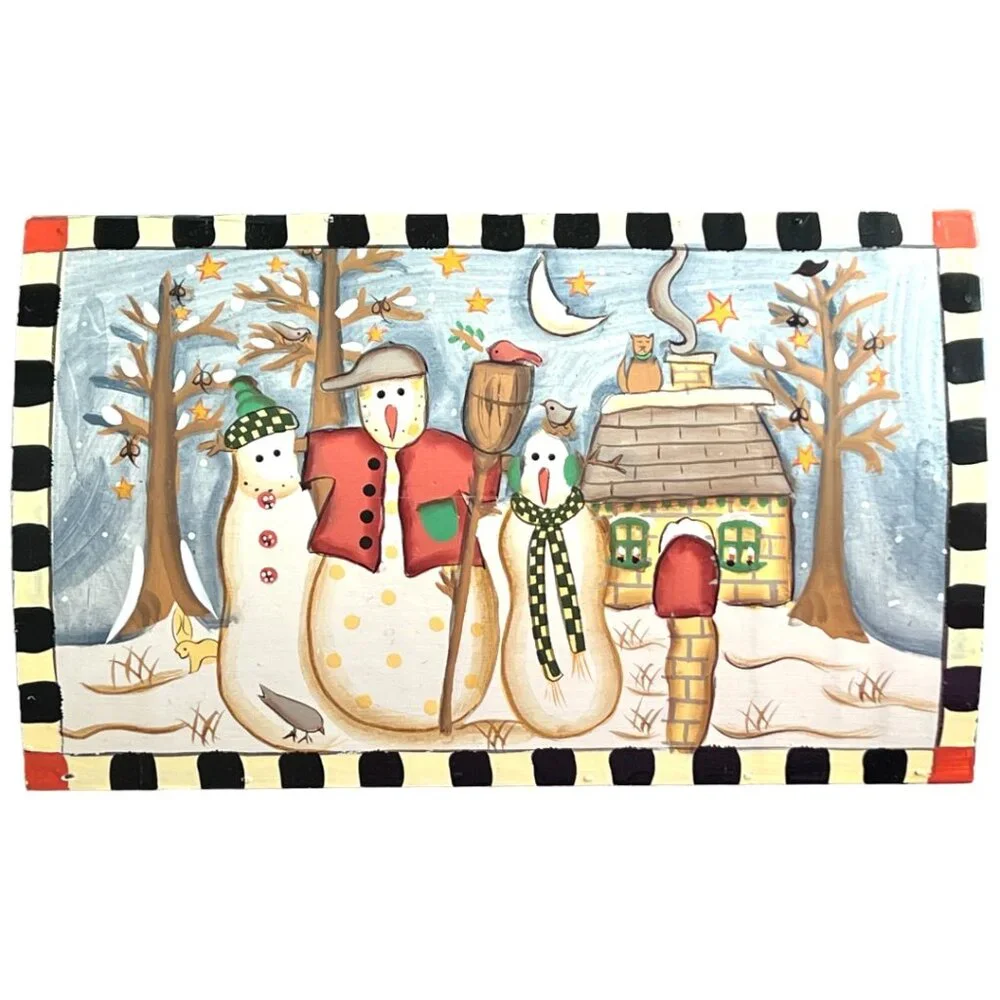 DEPT 56 Wooden Hinged Snowman Storage Box Dome Top Handpainted Christmas Winter